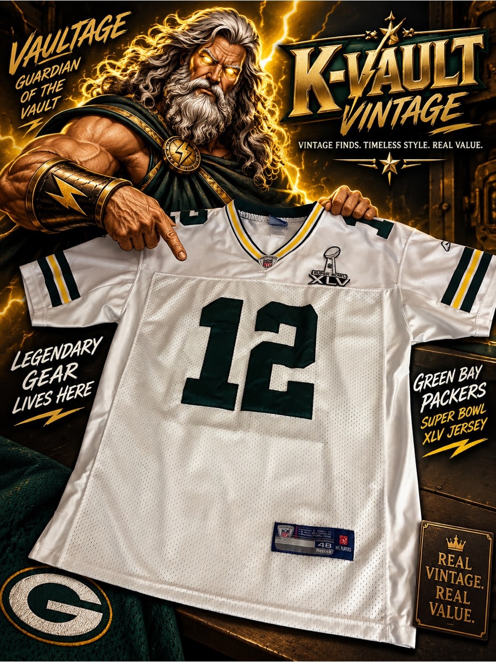 Aaron Rodgers #12 Green Bay Packers Super Bowl XLV Champions Jersey Size 48